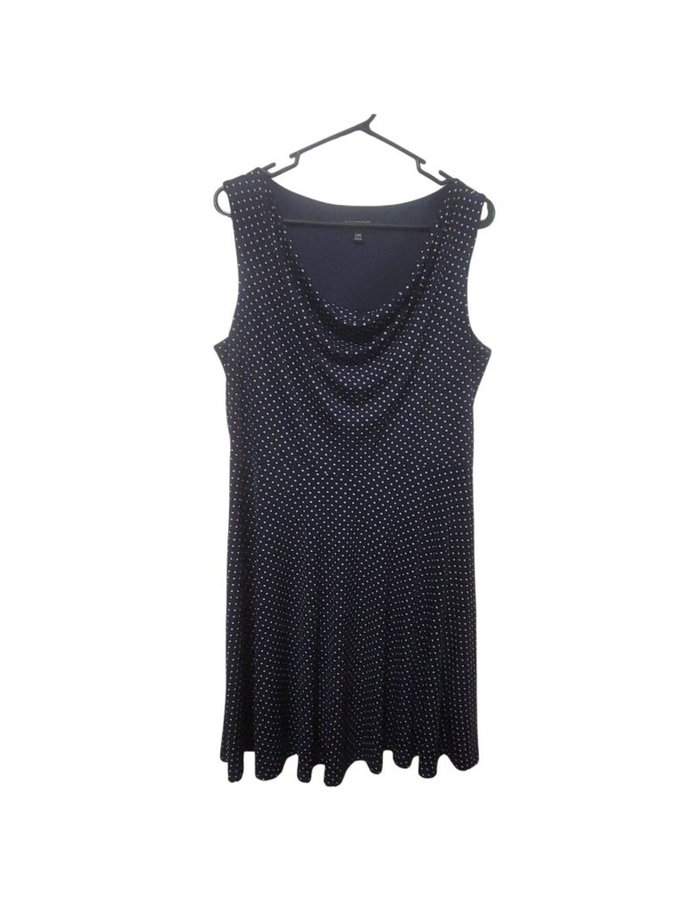 Navy White Polka Dot Dress 14W Sleeveless Cowl Neck Retro Fit and Flare Enfocus